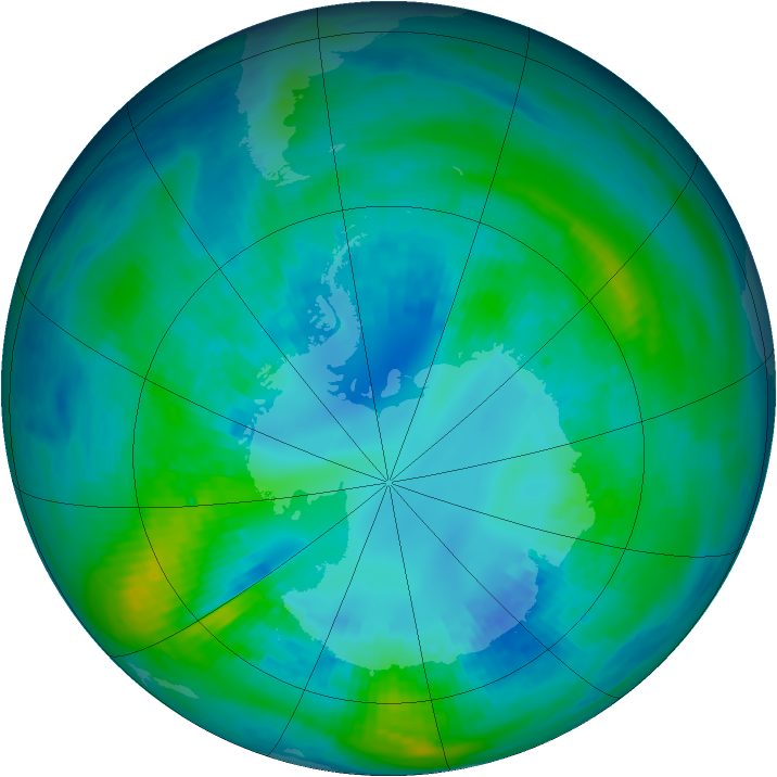 Antarctic ozone map for 19 April 1992